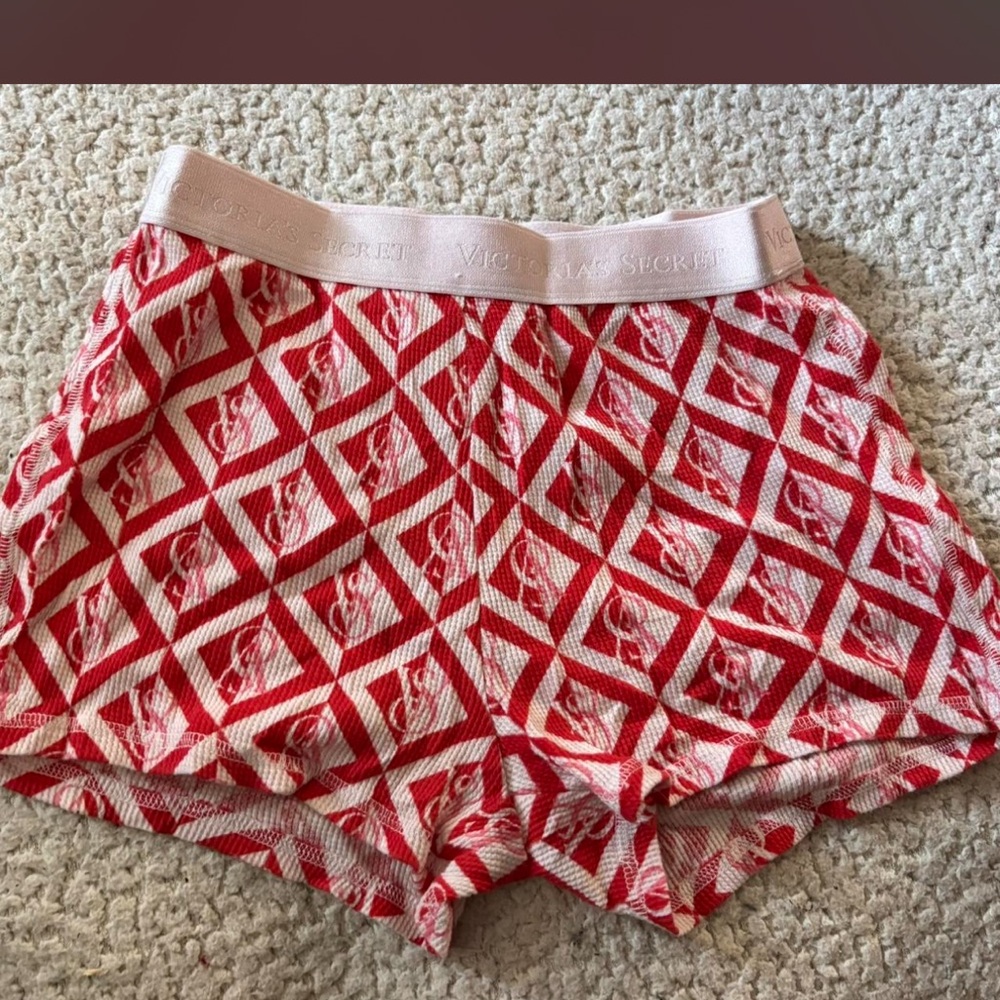 Victoria's Secret Red and Pink Patterned Knit Lounge Shorts